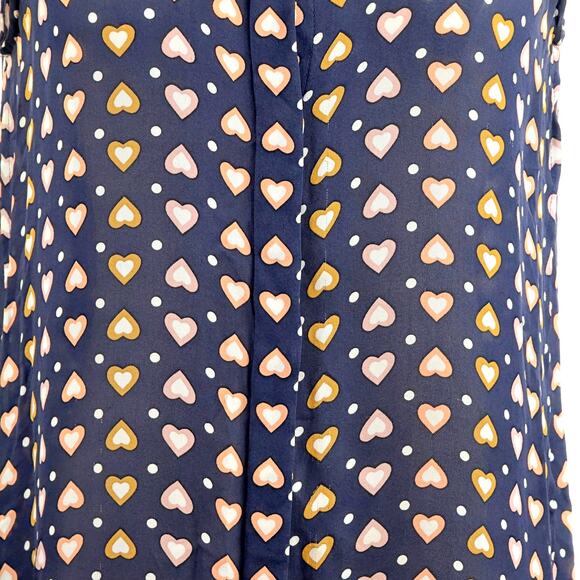 J.Crew Sz 2 100% Silk Hearts Print Sleeveless Blouse Career Layer Basic Classy - Picture 2 of 7